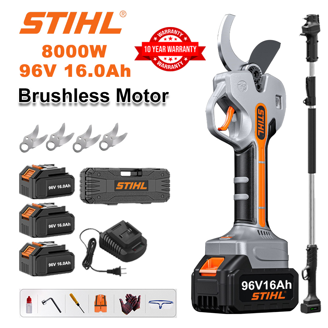 [Hosító rúd 1,5-5 m] 8000 W-os kefe nélküli lítium akkumulátoros metszőolló + 96V16Ah akkumulátor * 3 + sk9 ötvözet penge * 4 + töltő + LED kijelző + szerszámos doboz + kenőolaj + szemüveg + 10 év garancia