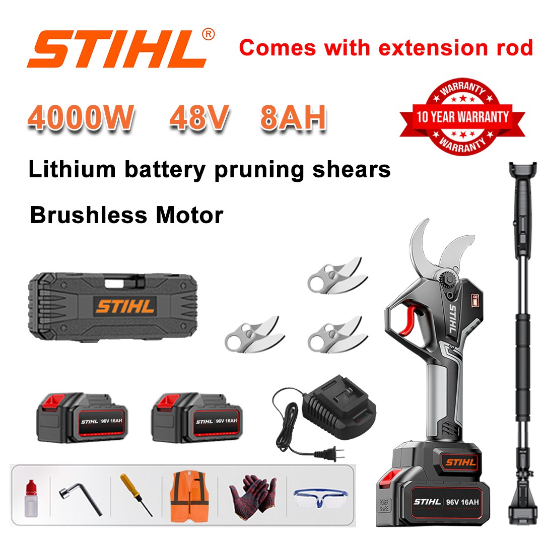 [Hosszabbító rúd 1,5-5 m] Metszőolló 4000 W-os kefe nélküli lítium akkumulátorral + 48 V8 Ah akkumulátor *2 + SK9 ötvözött penge *3 + töltő + LED teljesítmény kijelző + szerszámos doboz + olaj kenőanyag + védőszemüveg + 10 év garancia