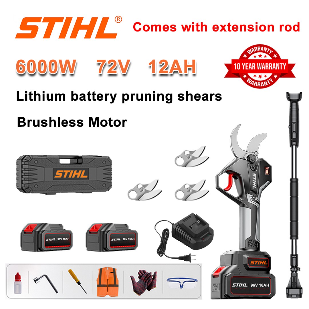 [Hosító rúd 1,5-5 m] Metszőolló 6000 W-os kefe nélküli lítium akkumulátorral + 78 V12 Ah akkumulátor * 2 + SK9 ötvözet penge * 3 + töltő + LED teljesítmény kijelző + szerszámos doboz + olajos kenőanyag + védőszemüveg + 10 év garancia