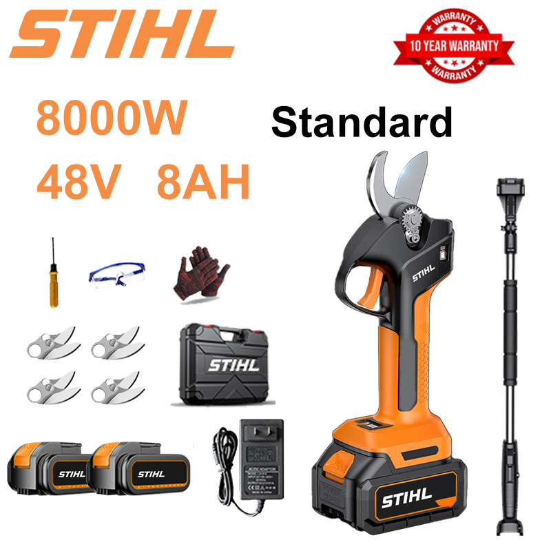 [Varilla de extensión 1,5 ~ 5 m] Tijeras de podar de batería de litio sin escobillas de 8000 W + batería de 48 V 8 Ah * 2 + hoja de aleación sk9 * 4 + cargador + pantalla LED de potencia + caja de herramientas + aceite lubricante + gafas protectoras + garantía de 10 años